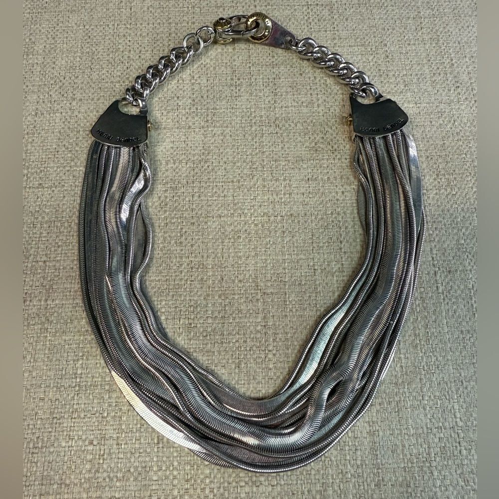 RARE Henri Bendel Silver Tone Chunky Multi Layered Metal Chain Necklace